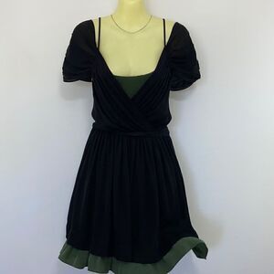 Joie Dress Silk Chiffon Two Tone Black Green Cold Shoulder Sz M Excellent